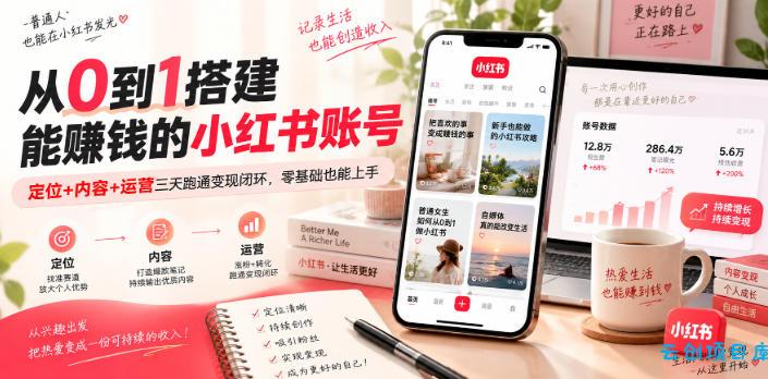 从0到1搭建能賺钱的小红书账号，定位+内容+运营三天跑通变现闭环-云创项目库