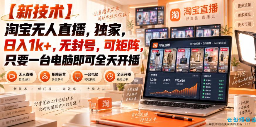 【独家新技术】淘宝无人直播,日入1k+,无封号,可矩阵,只要一台电脑即可全天开播【揭秘】