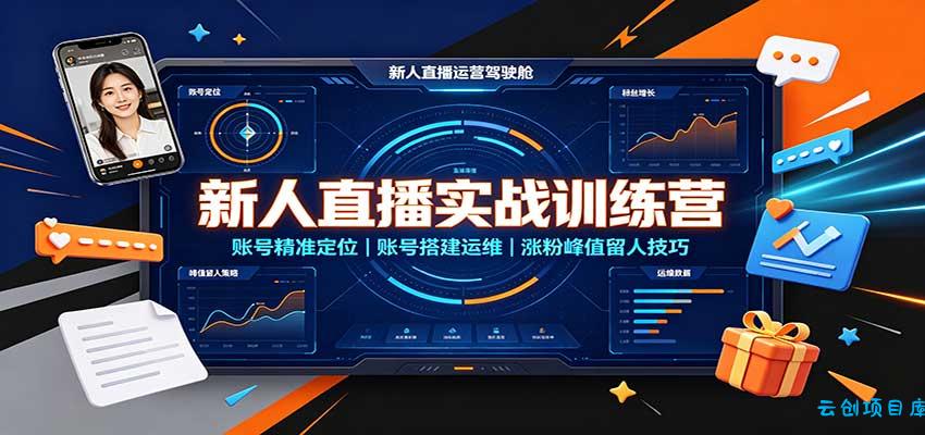 新人直播实战训练营：账号精准定位，账号搭建运维，涨粉峰值留人技巧-云创项目库