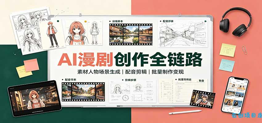 AI漫剧创作全链路：素材人物场景生成，配音剪辑，批量制作变现-云创项目库