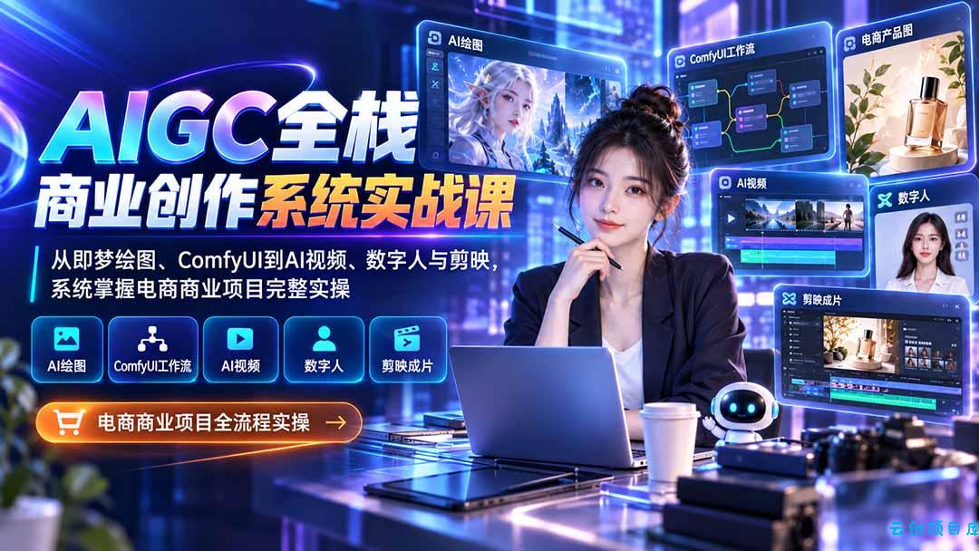 AIGC全栈商业创作系统实战课：从即梦绘图、ComfyUI到AI视频、数字人与剪映，系统掌握电商商业项目完整实操-云创项目库