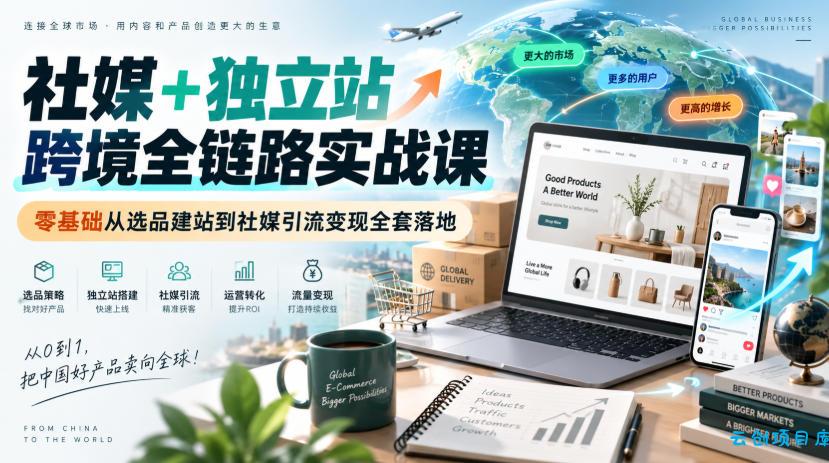 社媒+独立站跨境全链路实战课|零基础从选品建站到社媒引流变现全套落地-云创项目库