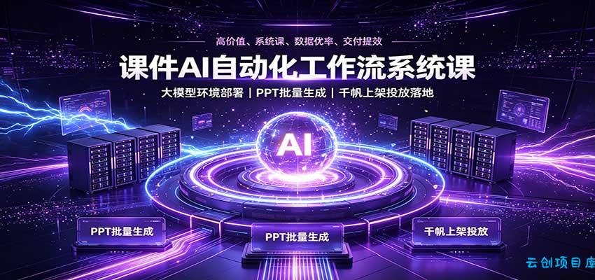 课件AI自动化工作流系统课：大模型环境部署，PPT批量生成，千帆上架投放落地-云创项目库