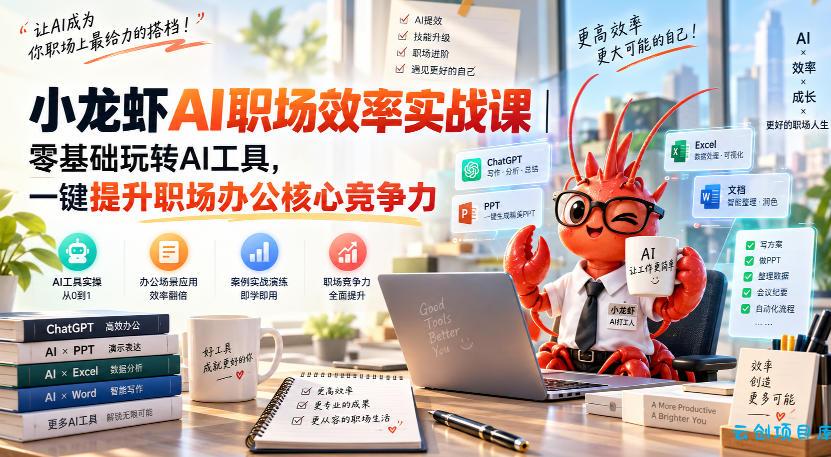 小龙虾AI职场效率实战课｜零基础玩转AI工具，一键提升职场办公核心竞争力-云创项目库
