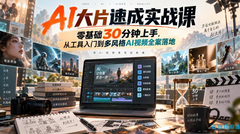 AI大片速成实战课|零基础30分钟上手,从工具入门到多风格AI视频全案落地