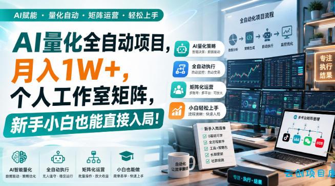 AI量化全自动挂机,月入1W+,个人工作室矩阵,新手小白也能直接入局!-云创项目库