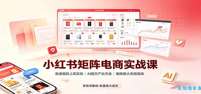 小红书矩阵电商实战课：批量搬款上架实操，AI图文产出，矩阵放大变现指南-云创项目库
