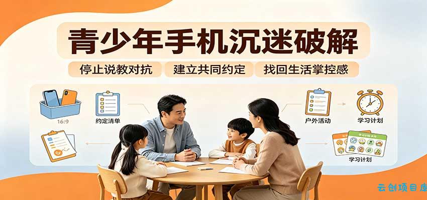 青少年手机沉迷破解：跳出管控说教思维，六步法引导孩子夺回注意力掌控权-云创项目库