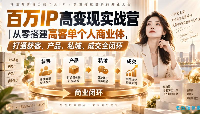 百万IP高变现实战营｜从零搭建高客单个人商业体，打通获客、产品、私域、成交全闭环​-云创项目库
