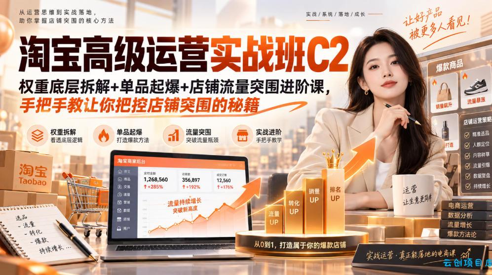 淘宝高级运营实战班C2|权重底层拆解+单品起爆+店铺流量突围进阶课,手把手教让你把控店铺突围的秘籍