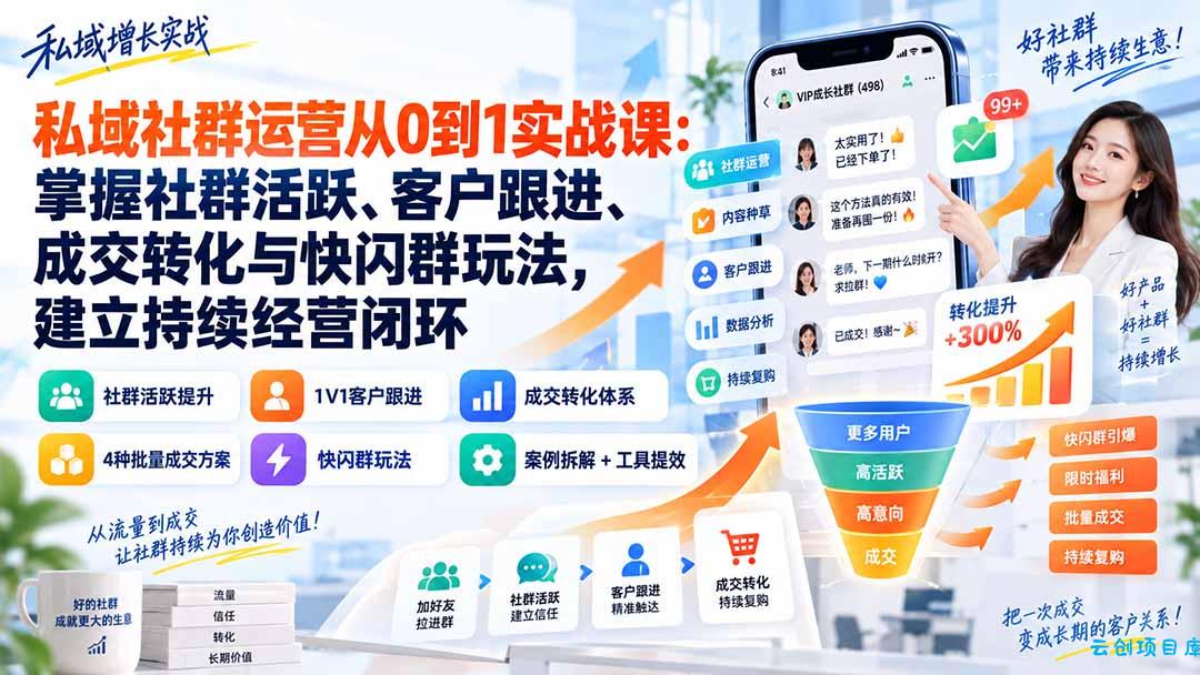 私域社群运营从0到1实战课：掌握社群活跃、客户跟进、成交转化与快闪群玩法，建立持续经营闭环-云创项目库