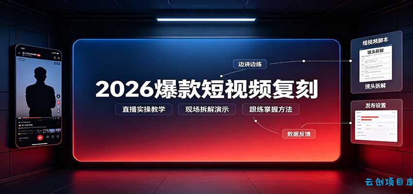 2026爆款短视频复刻：直播实操教学，配套文字文档掌握全流程-云创项目库