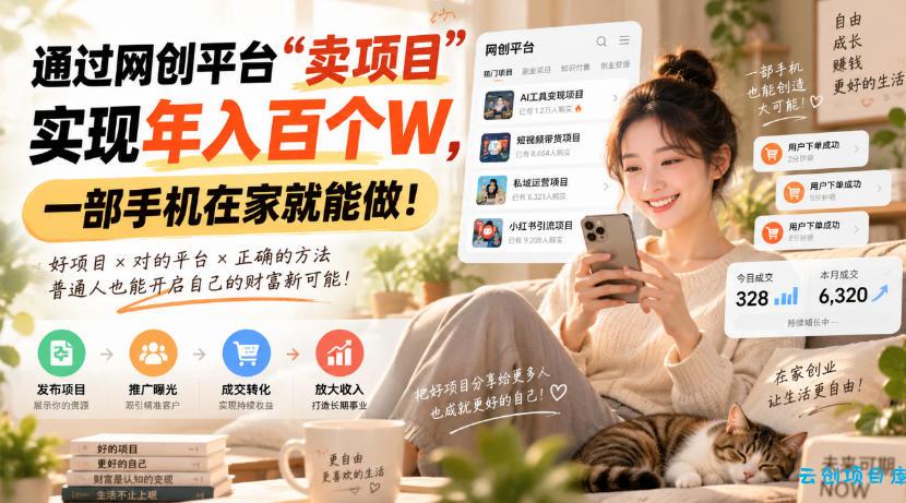 靠卖网创项目变现，一年拿下百万收益！一台手机就能操作！-云创项目库