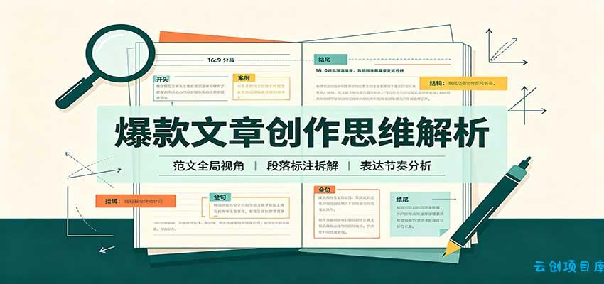 爆款文章创作思维解析：全局视角拆解范文，梳理行文逻辑，搭配真实拆文实操案例-云创项目库