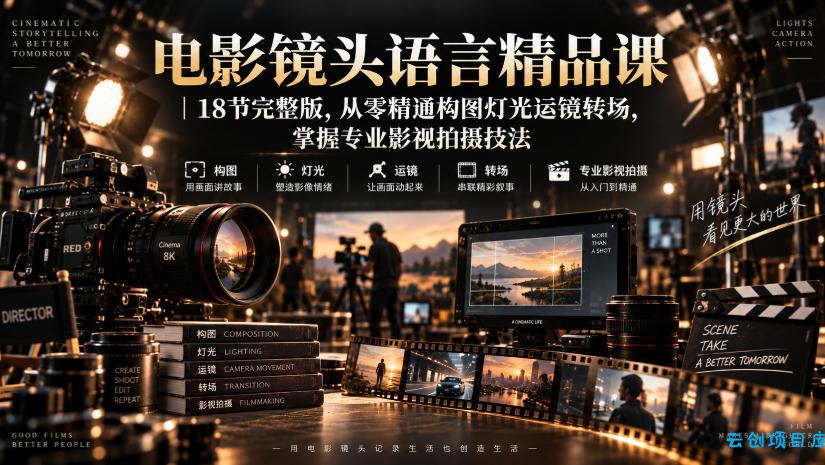 电影镜头语言精品课|18节完整版,从零精通构图灯光运镜转场,掌握专业影视拍摄技法