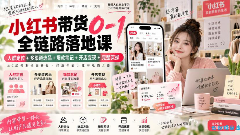 小红书带货0-1全链路落地课｜人群定位+多渠道选品+爆款笔记+开店变现完整实操-云创项目库