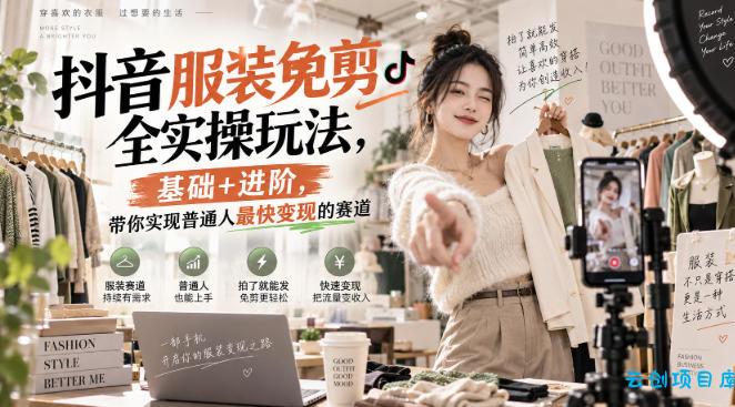 抖音服装免剪全实操玩法，基础+进阶，带你实现普通人最快变现的赛道-云创项目库