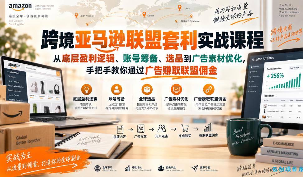 跨境亚马逊联盟套利实战课程，从底层盈利逻辑、账号筹备、选品到广告素材优化，手把手教你通过广告賺取联盟佣金-云创项目库