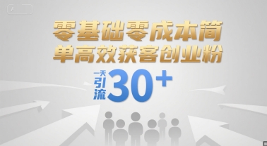 零基础零成本简单高效获客创业粉，一天引流30+-云创项目库