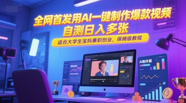 全网首发用AI一键制作爆款视频，自测日入多张，适合大学生宝妈兼职创业，保姆级教程-云创项目库