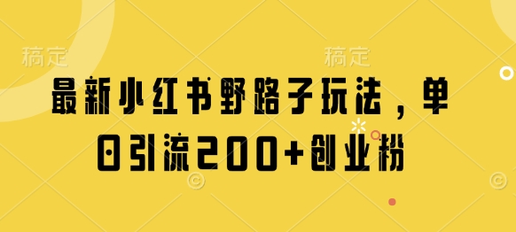 最新小红书野路子玩法，单日引流200+创业粉-云创项目库