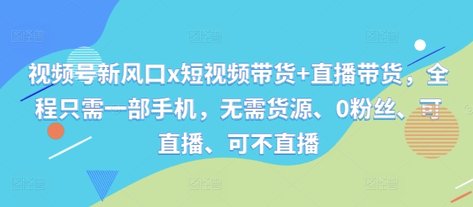视频号新风口x短视频带货+直播带货，全程只需一部手机，无需货源、0粉丝、可直播、可不直播-云创项目库