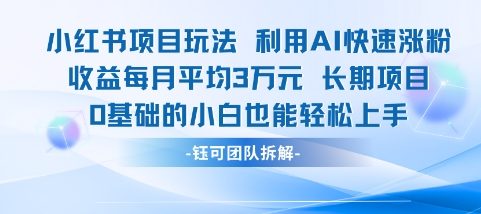 适合小白操作的小红书新项目，利用AI快速涨粉，收益每月平均1W+-云创项目库