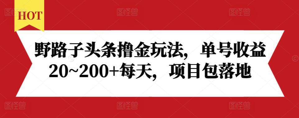 野路子头条撸金玩法，单号收益20~200+每天，项目包落地-云创项目库