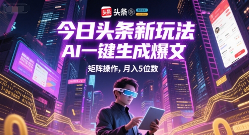 今日头条新玩法，AI一键生成爆文，矩阵操作，月入5位数-云创项目库
