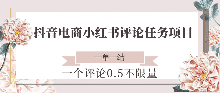 抖音电商小红书评论任务项目，一个评论0.5，一单一结 不限量-云创项目库