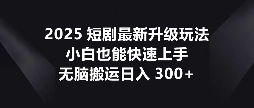 2025短剧最新升级玩法，小白也能快速上手，无脑搬运日入300+-云创项目库
