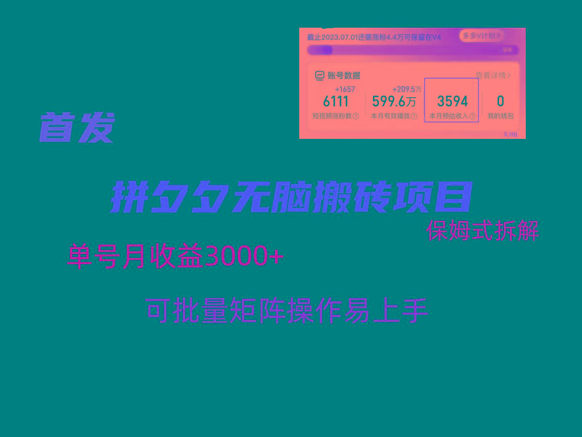 拼夕夕无脑搬砖，单号稳定收益3000+，保姆式拆解-云创项目库