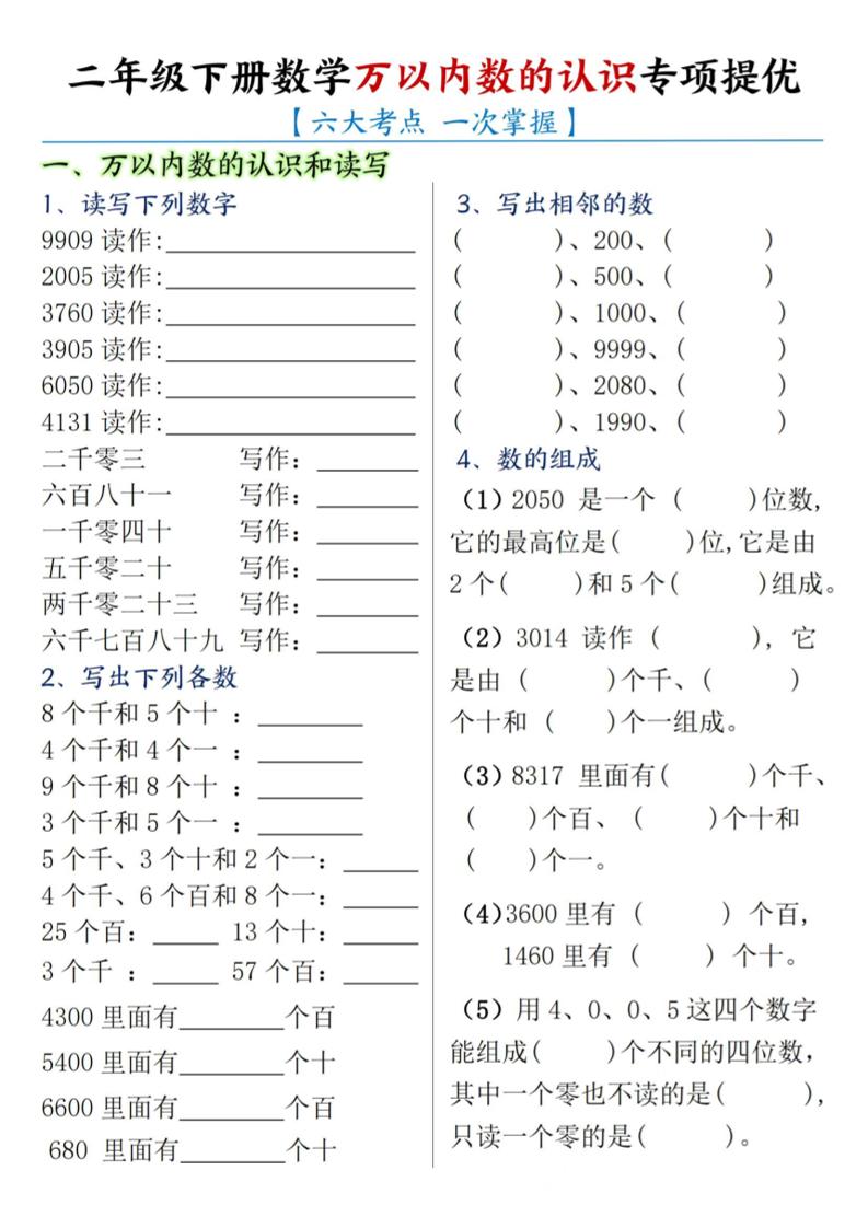 二下数学【万以内数的认识专项提优】-云创项目库