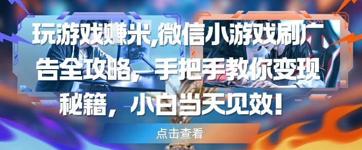玩游戏挣米，微信小游戏刷广告全攻略，手把手教你变现秘籍，小白当天见效-云创项目库