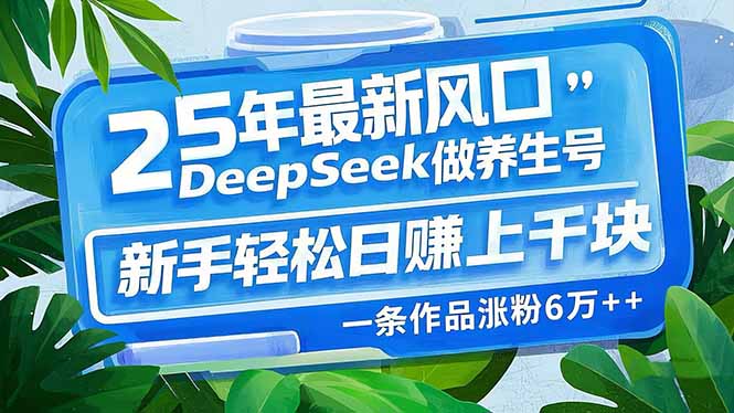 25年最新风口，用DeepSeek做养生号，新手轻松日赚上千块，一条作品涨粉…-云创项目库