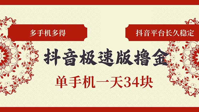 抖音极速版撸金 单手机一天34块 多手机多得 抖音平台长期稳定-云创项目库