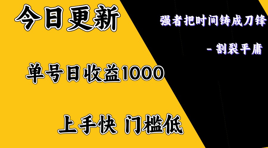 上手一天1000打底，正规项目，懒人勿扰-云创项目库