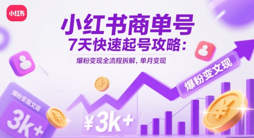 小红书商单号7天快速起号攻略：爆粉变现全流程拆解，单月变现3k+-云创项目库
