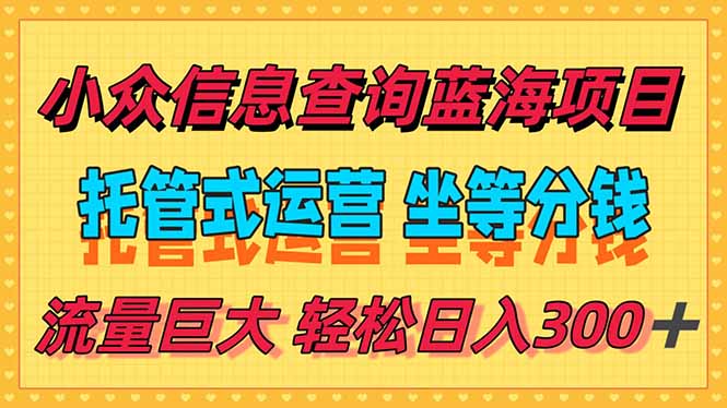 稳定日入300＋，小众信息查询蓝海项目，全程懒人式托管，解放你的时间-云创项目库