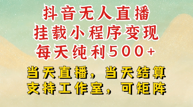 抖音无人直播挂载小程序变现每天纯利500+当天直播，当天结算支持工作室，可矩阵【揭秘】-云创项目库