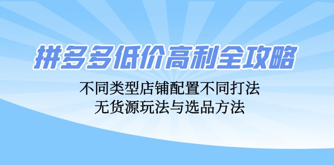 拼多多低价高利全攻略：不同类型店铺配置不同打法，无货源玩法与选品方法-云创项目库