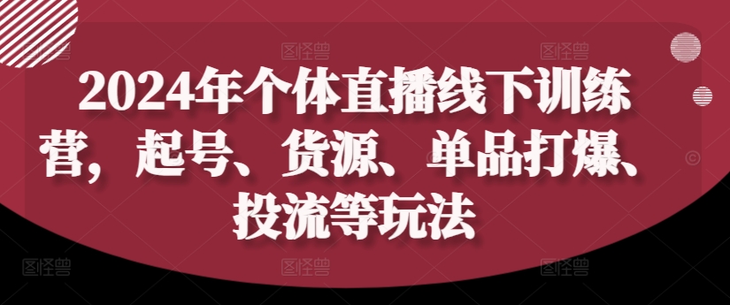 2024年个体直播训练营，起号、货源、单品打爆、投流等玩法-云创项目库