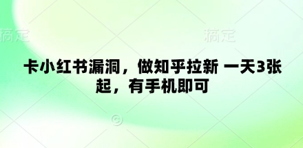 卡小红书漏洞，做知乎拉新 一天3张起，有手机即可-云创项目库