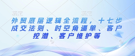 外贸底层逻辑全流程，十七步成交法则、时空角逼单、客户挖潜、客户维护等-云创项目库