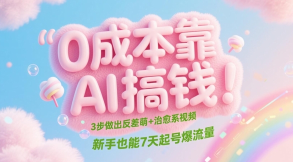 0成本靠AI搞钱！3步做出反差萌+治愈系视频，新手也能7天起号爆流量-云创项目库