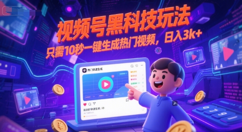 视频号黑科技玩法，只需10秒一键生成热门视频，日入3k+【揭秘】-云创项目库