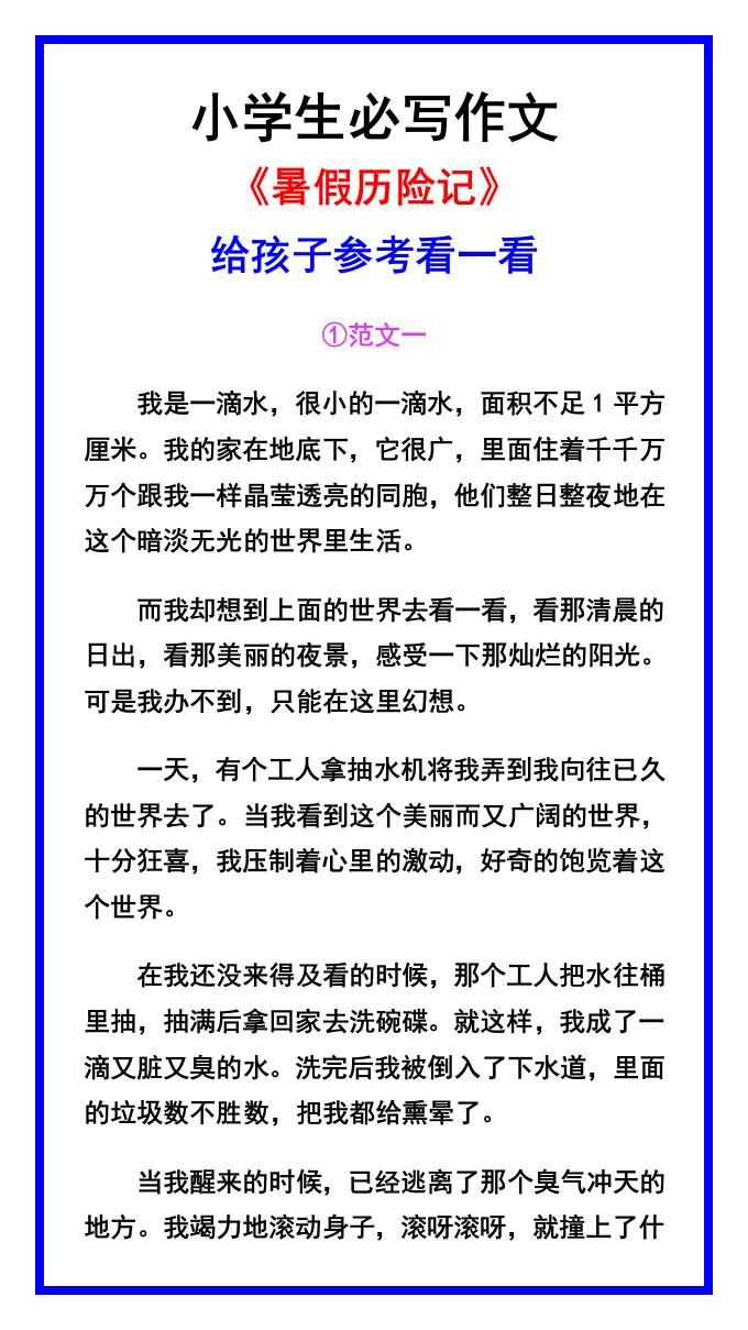 小学生必写作文《暑假历险记》范文素材-小升初语文-云创项目库