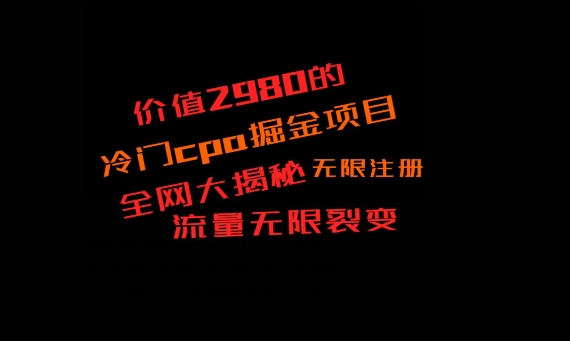 价值2980的CPA掘金项目大揭秘，号称当天收益200+，不见收益包赔双倍-云创项目库