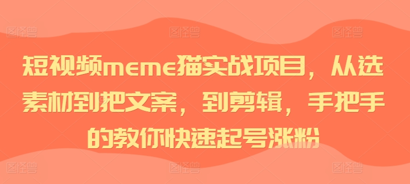 短视频meme猫实战项目，从选素材到把文案，到剪辑，手把手的教你快速起号涨粉-云创项目库