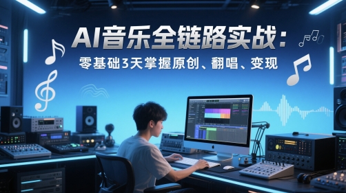 AI音乐全链路实战变现课：零基础3天掌握原创、翻唱、变现-云创项目库